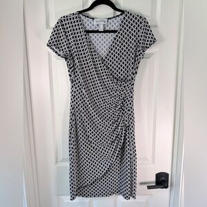 Joseph Ribkoff Nautical Tailored Wrap Dress Link Print Navy and White Size 8